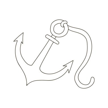 Deniz illüstrasyonları ve tasarım elemanları. Elde çizim stili. Tek renkli simge, çıkartma, iğne, işaret. Çapa