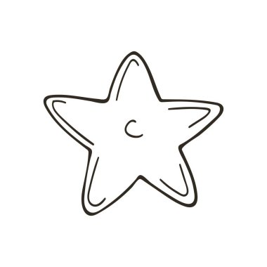 Denizin, okyanusun temasından esinlenerek. Elde çizim stili. Tek renkli simge, çıkartma, iğne, işaret. Denizyıldızı