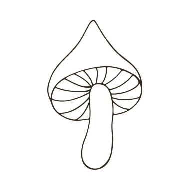 Russula. Elle çizilmiş sonbahar illüstrasyonu. Tek renkli orman mantarı. Simge, işaret, iğne, çıkartma