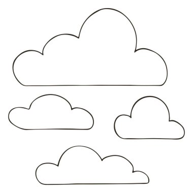 Sonbahar. El çizimi biçiminde vektör çizimleri. Bulutlu tek renkli poster. Simge, işaret, çıkartma koleksiyonu