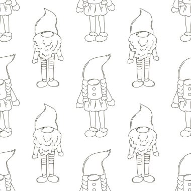 İskandinav cüceleriyle tek renkli desen. El çekme stili. Kumaş, ambalaj kağıdı vesaire için kullanılabilir