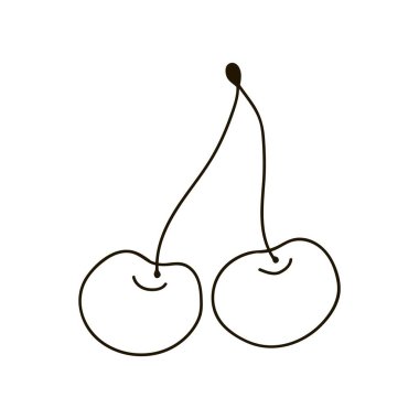 Tasarımınız için tek renkli grafik ögesi. Elde çizim stili. Kiraz. Simge, iğne, çıkartma