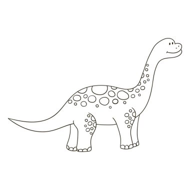 Jurasik dönemin dinozorları. Elle çizilmiş bir resim. Dinozor severler için boyama çizimleri. Simge, iğne, çıkartma, işaret. Brontozor.