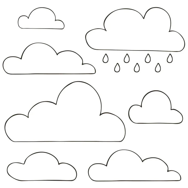 一组矢量插图手绘风格 带有云彩的单色海报 收集图标 — 图库矢量图片