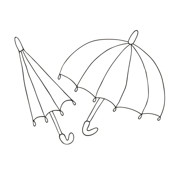 Autumn Set Vector Illustrations Hand Drawn Style Monochrome Poster Umbrellas — Stock Vector