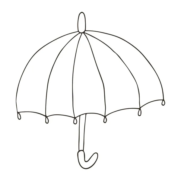 Podzimní Ilustrace Ručně Kresleným Stylem Deštník Černobílý Nákres Ikona Podpis — Stockový vektor