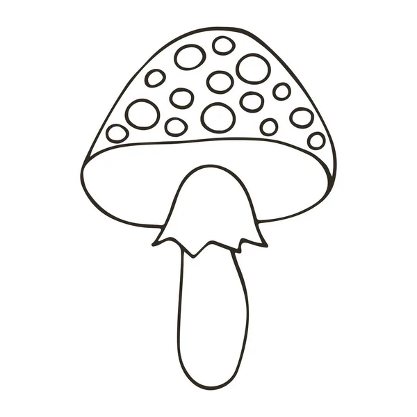 Autumn Illustration Hand Drawn Style Monochrome Forest Mushroom Icon Sticker — Stock Vector