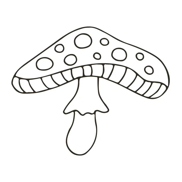 手描きで秋のイラスト モノクロームの森キノコ アイコン サイン ステッカー — ストックベクタ
