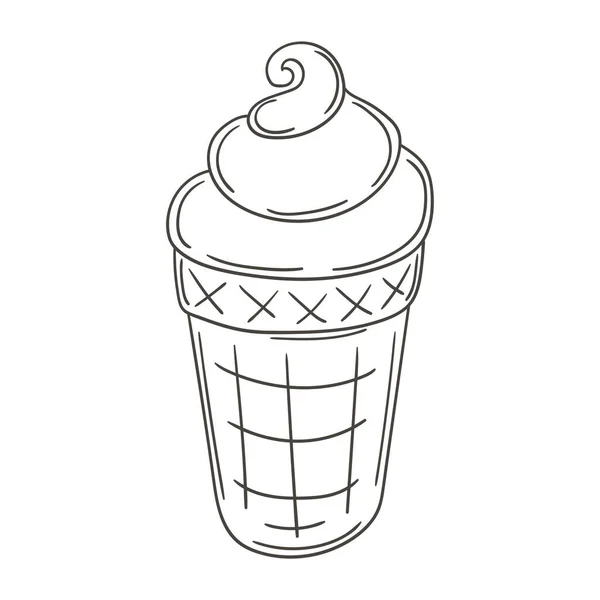 单色图形元素为您的设计 矢量插图手绘风格 华夫饼杯中的冰淇淋 — 图库矢量图片