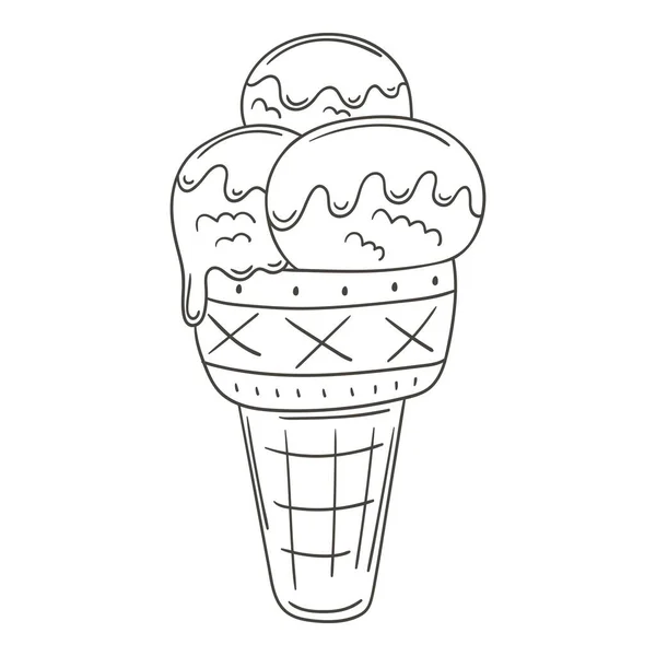 あなたのデザインのモノクロームグラフィック要素 手描きでベクトルイラスト アイコン ステッカー サイン ワッフルカップの中のアイスクリーム — ストックベクタ