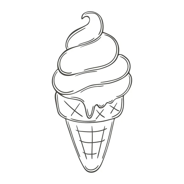 手绘图解样式 为您的设计配色图形元素 华夫饼杯中的冰淇淋 — 图库矢量图片