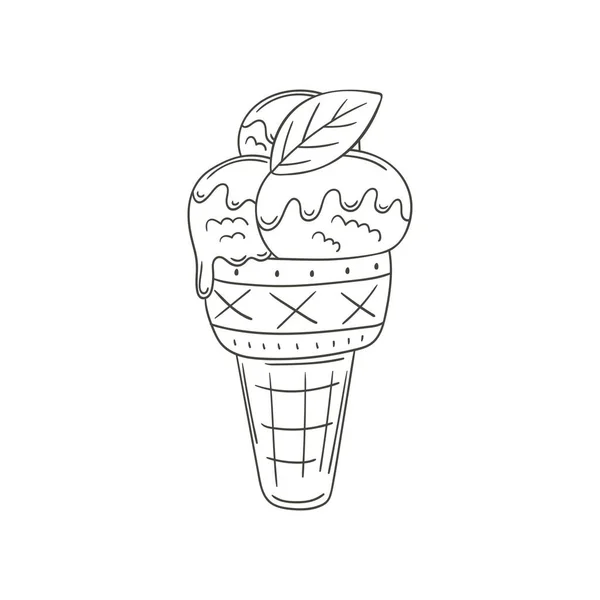 Мороженое Вафельной Чашке Окраска Графический Элемент Вашего Дизайна Иллюстрация Стиле — стоковый вектор