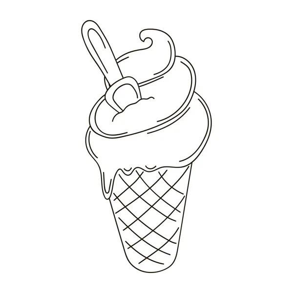 Мороженое Вафельной Чашке Иллюстрация Стиле Ручной Работы Окраска Графический Элемент — стоковый вектор