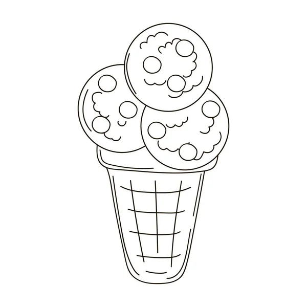 Морозиво Вафельній Чашці Ілюстрація Стилі Малювання Рук Розмальовка Графічного Елемента — стоковий вектор