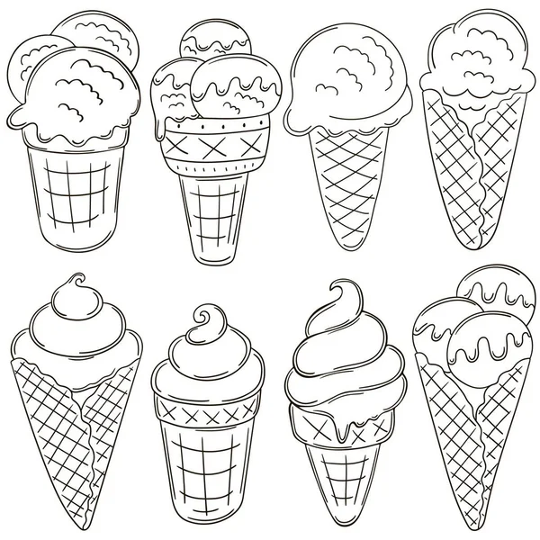 Zbarvení Zmrzliny Sada Vektorových Ilustrací Stylu Ruční Kresby Kolekce Ikon — Stockový vektor