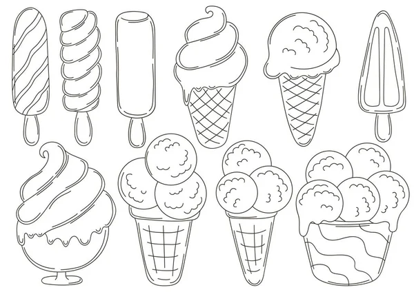 Μεγάλο Σύνολο Διανυσματικών Εικονογραφήσεων Στυλ Σχεδίασης Χεριών Γλυκά Γλυκά Παγωτό — Διανυσματικό Αρχείο