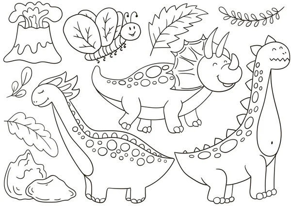 一组矢量插图手绘风格 彩绘画恐龙爱好者的海报恐龙 — 图库矢量图片