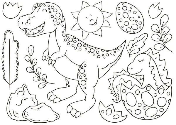 Набор Векторных Иллюстраций Ручном Рисовании Цветные Рисунки Плакат Любителей Динозавров — стоковый вектор