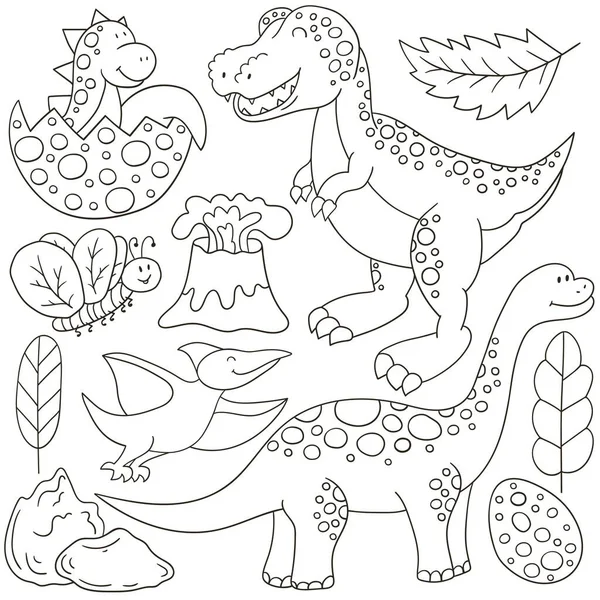 Set Von Vektorillustrationen Handgezeichnetem Stil Malvorlagen Poster Für Dinosaurierliebhaber Sammlung — Stockvektor