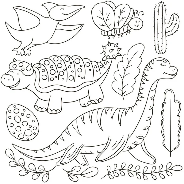 Dinossauros Período Jurássico Conjunto Ilustrações Vetoriais Cartaz Para Colorir Para —  Vetores de Stock