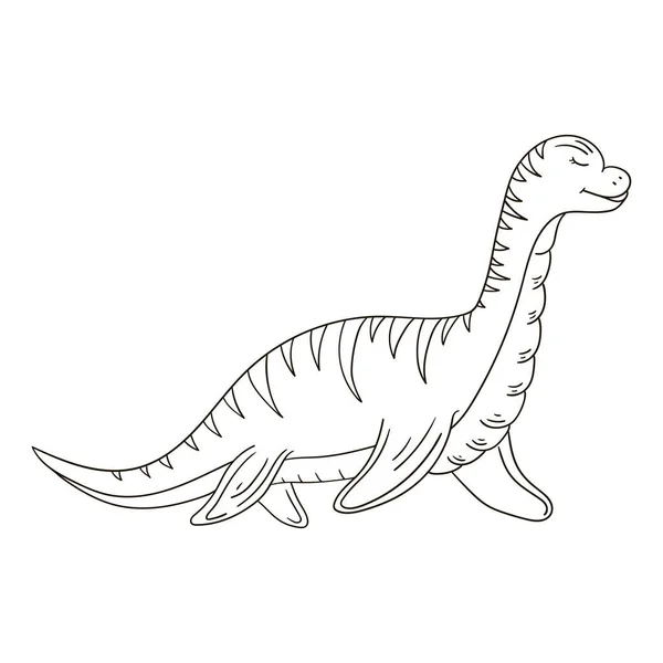 ジュラ紀の恐竜 手描きでイラスト 恐竜愛好家のためのぬり絵 アイコン ステッカー サイン エラスモサウルス — ストックベクタ