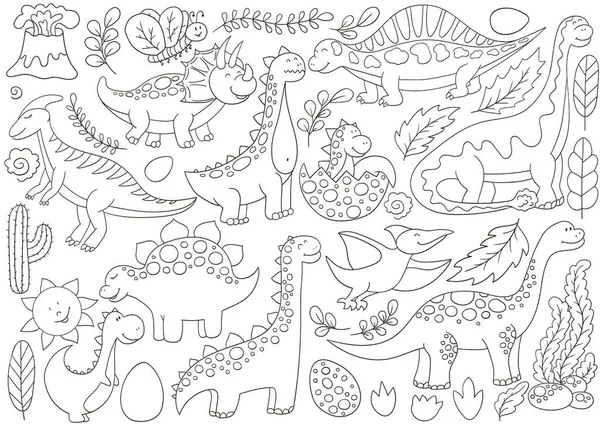 Grote Set Vectorillustraties Handgetekende Stijl Kleurposter Voor Dinosaurusliefhebbers Inzameling Van — Stockvector