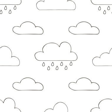 Bulutlu kusursuz desen. Yağmur. Elde çizim stili. Kumaş, ambalaj, ambalaj vs. için kullanılabilir