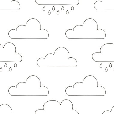 Bulutlu kusursuz desen. Yağmur. Elde çizim stili. Kumaş için kullanılabilir.