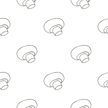 Orman mantarlarıyla kusursuz desen. Elde çizim stili. Sonbahar dürtüleri. Şampiyon