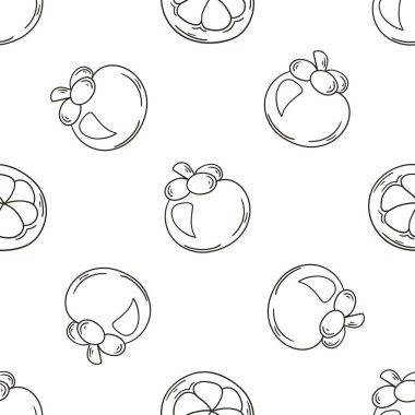 Tropikal meyveli tek renkli desen. Elde çizim stili. Mangosteen