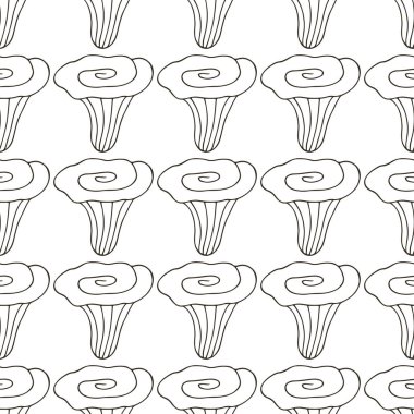 Sonbahar dürtüleri. Chanterelle 'ler. Orman mantarlarıyla kusursuz desen. Elle çizim biçimi