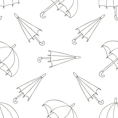 Parlak sonbahar havası. Şemsiyeli kusursuz desen. Elle çizim biçimi