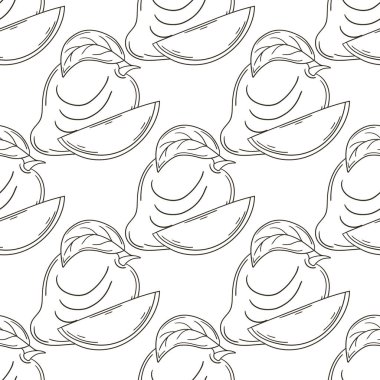 Mango. Mutfak, restoran ya da dükkan için tek renk desen. Elle çizim biçimi