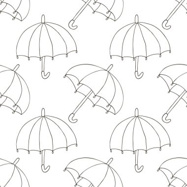 Şemsiyeli kusursuz desen. Parlak sonbahar havası. Elde çizim stili. Kumaş ve benzeri şeyler için kullanılabilir.