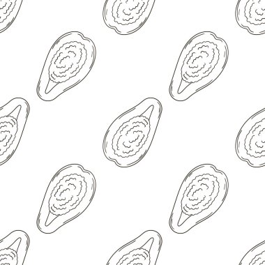 Papaya, kavun ağacı. Mutfak, restoran ya da dükkan için tek renk desen. Elle çizim biçimi