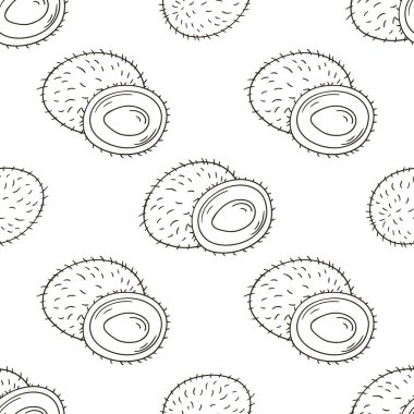 Mutfak, restoran ya da dükkan için tek renk desen. Rambutan. Elde çizim stili. Kumaş için kullanılabilir.