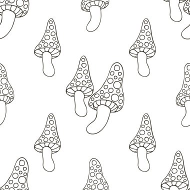 Mutfak, restoran ya da dükkan için kusursuz desen. Amanitalar. Elde çizim stili. Kumaş ve benzeri şeyler için kullanılabilir.