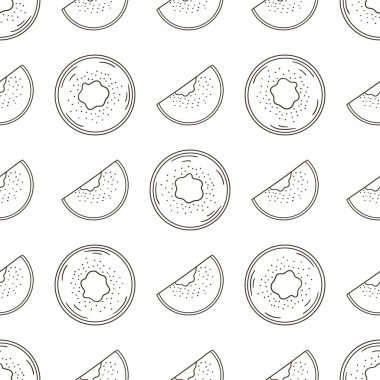 Mutfak, restoran ya da dükkan için tek renk desen. Elde çizim stili. Kivi. Kumaş için kullanılabilir.