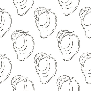 Mango. Mutfak, restoran ya da dükkan için tek renk desen. Elde çizim stili. Kumaş için kullanılabilir.