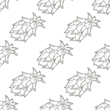 Tropikal meyveli tek renkli desen. Ejderha meyvesi, pitaya. Elde çizim stili. Kumaş için kullanılabilir.