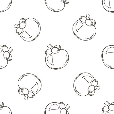 Tropikal meyveli tek renkli desen. Elde çizim stili. Mangosteen. Kumaş için kullanılabilir.