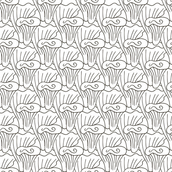 Chanterelles. Seamless pattern with forest mushrooms. Illustration in hand draw style