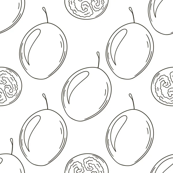 Patrón Monocromático Con Frutas Tropicales Tamarillo Ilustración Estilo Dibujo Mano — Vector de stock