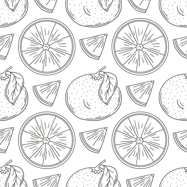 Modèle Monochrome Pour Cuisine Magasin Illustration Style Dessin Main Oranges — Image vectorielle