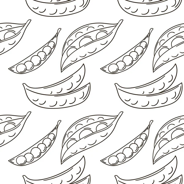 キッチン レストランやショップのためのモノクロームパターン 手描き風のイラスト エンドウ豆 — ストックベクタ