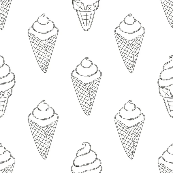 ワッフルコーンのシームレスなパターンでアイスクリームを着色 冷たいデザートと素晴らしいパターン 布デザイン用プリント — ストックベクタ