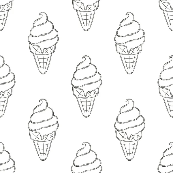 ワッフルコーンのシームレスなパターンでアイスクリームを着色 冷たいデザートと素晴らしいパターン — ストックベクタ