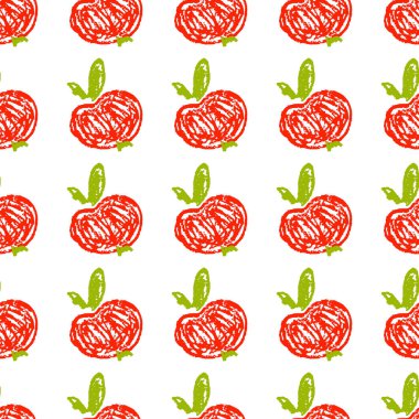Fruit seamless pattern. Children's drawings with wax crayons. Apples. Print for cloth design, textile, fabric