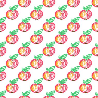 Fruit seamless pattern. Children's drawings with wax crayons. Apples. Print for cloth design, textile, fabric, wallpaper, wrapping
