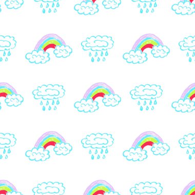 Magic seamless pattern. Rainbow. Children's drawings with wax crayons. Print for cloth design, textile, fabric, wallpaper, wrapping paper